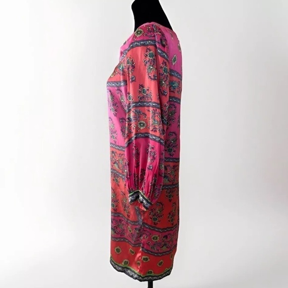 Hale Bob Dress Tunic S Women's Red Pink Silk Floral Stretch Boho Party Dressy - Picture 5 of 9